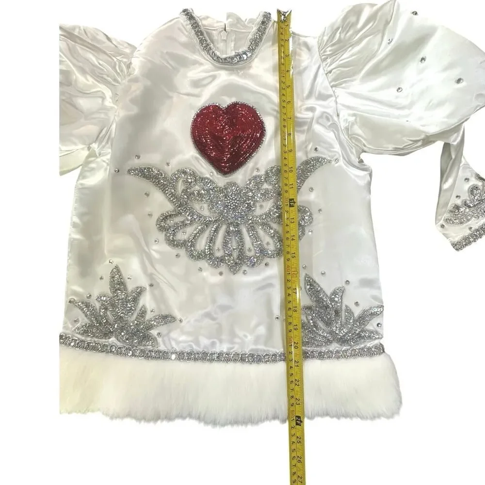 VTG Handmade Cupid Fairy Embellished Rhinestone Fur Top w/Wings Costume Girls XL